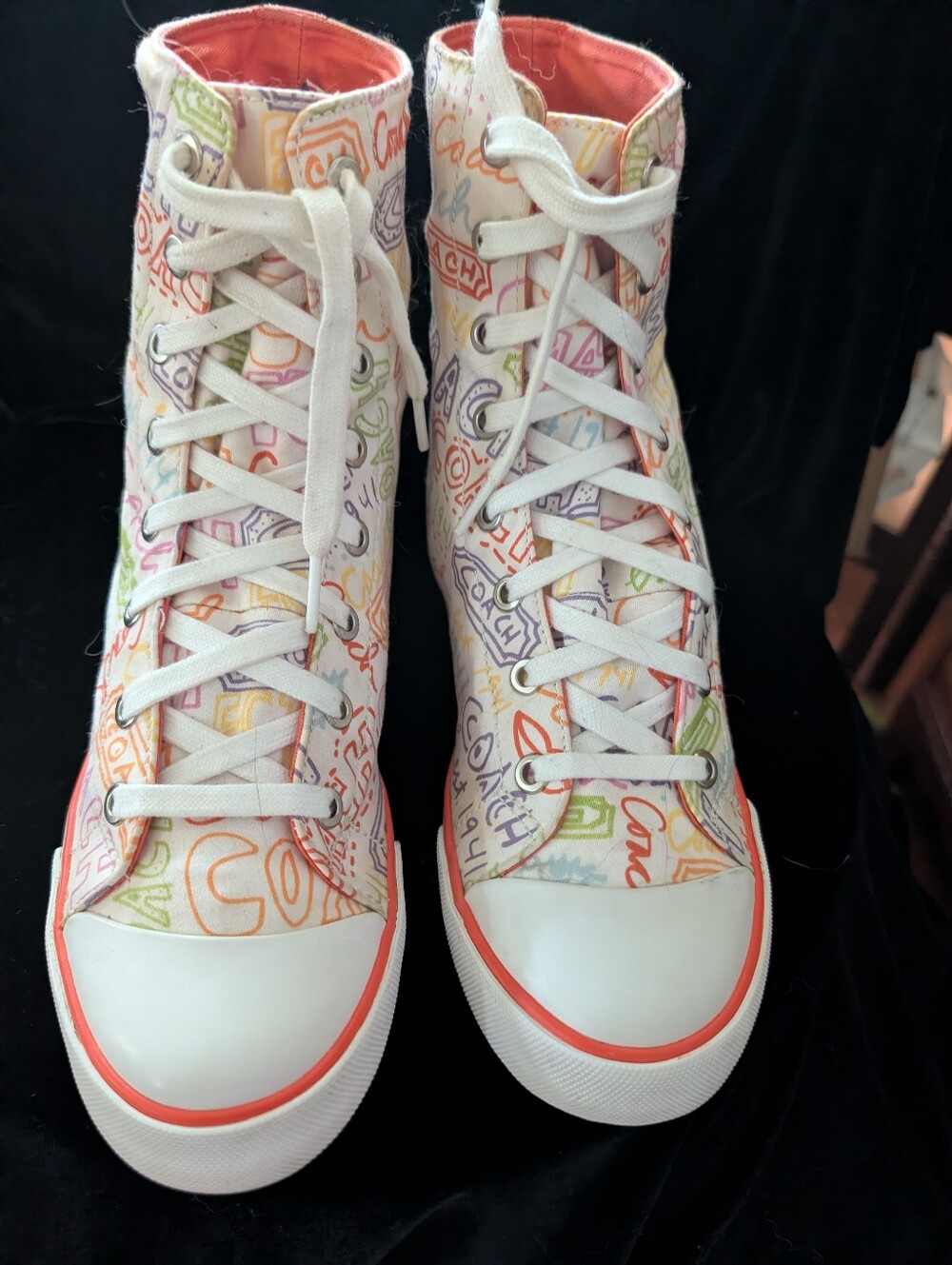 Coach High-Top Canvas Sneakers in Multicolor Graffiti Print